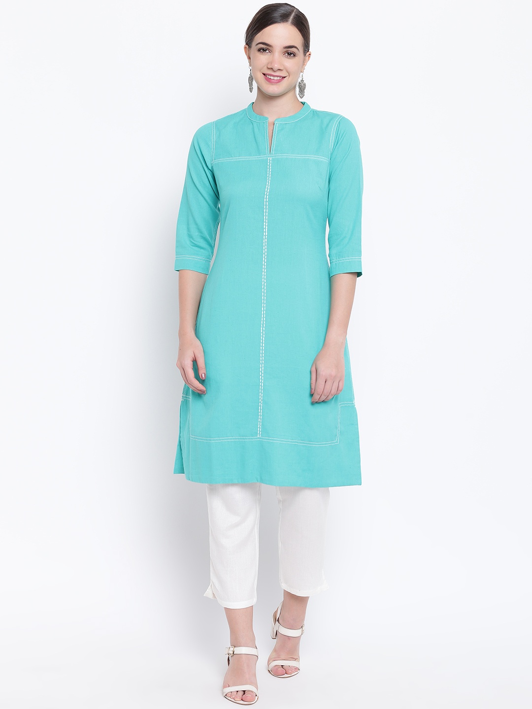 

Be Indi Women Sea Green Solid Straight Kurta