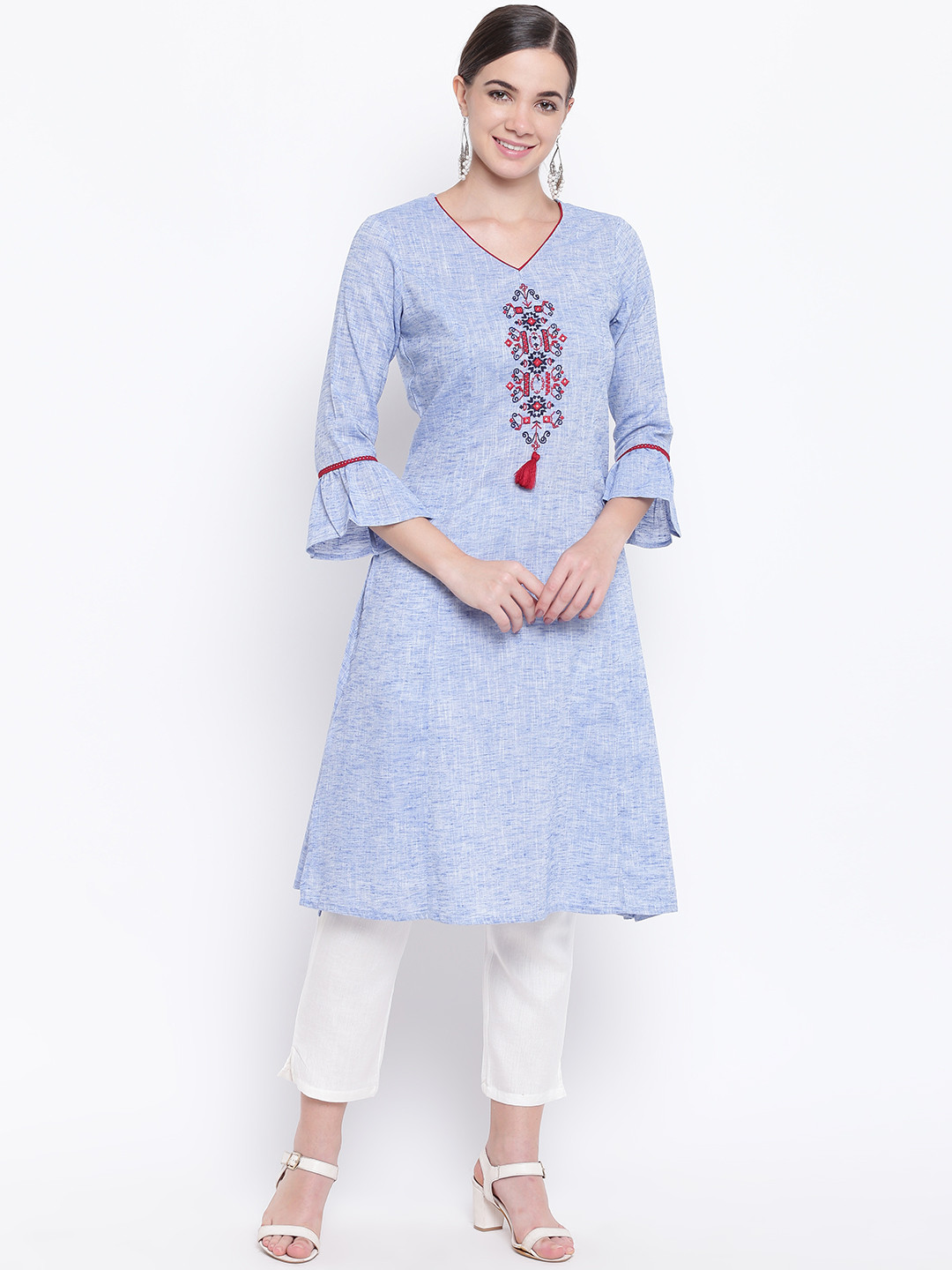 

Be Indi Women Blue Yoke Design Straight Kurta