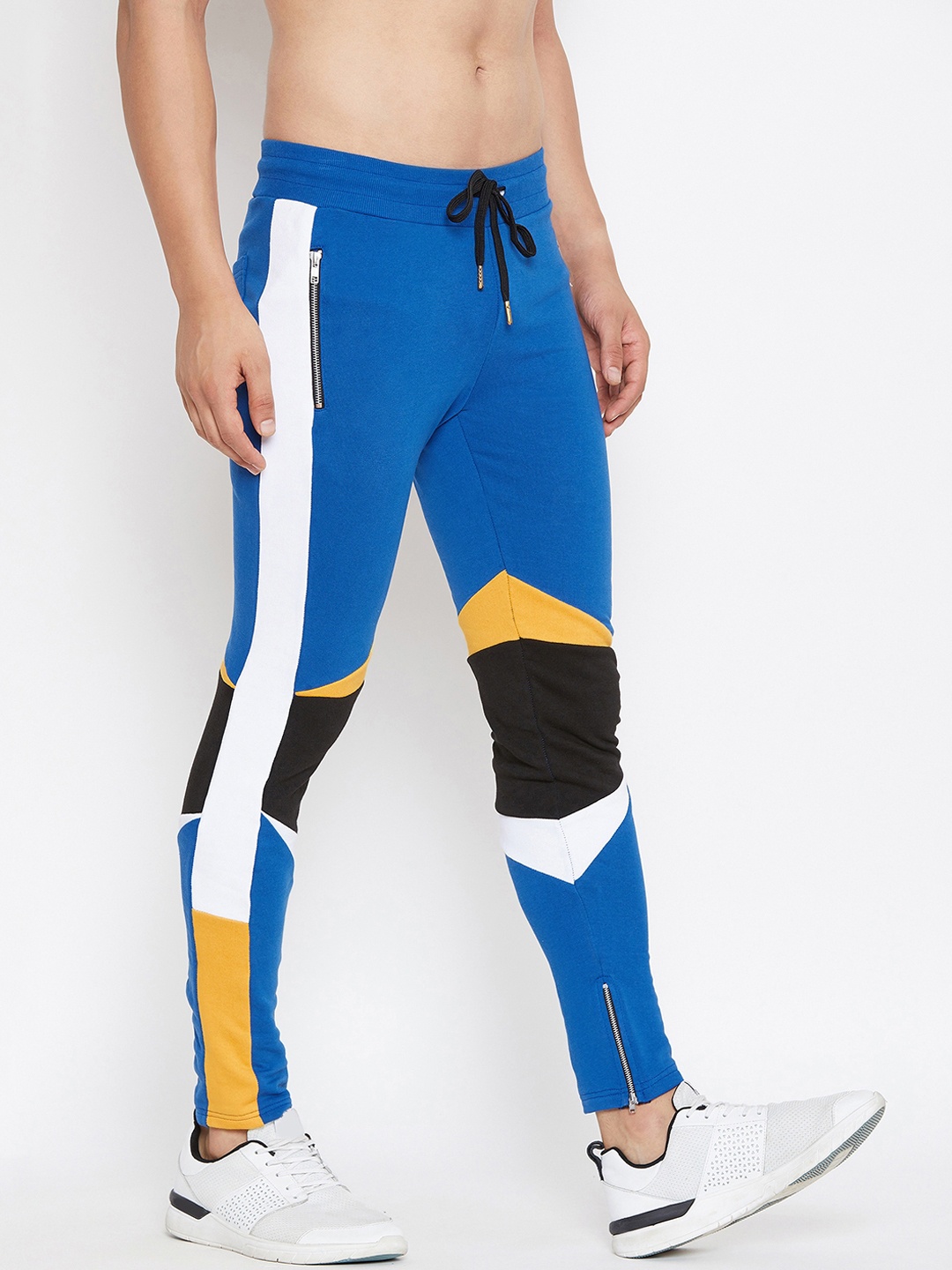 

FUGAZEE Men Blue & Black Colourblocked Slim-Fit Trackpants