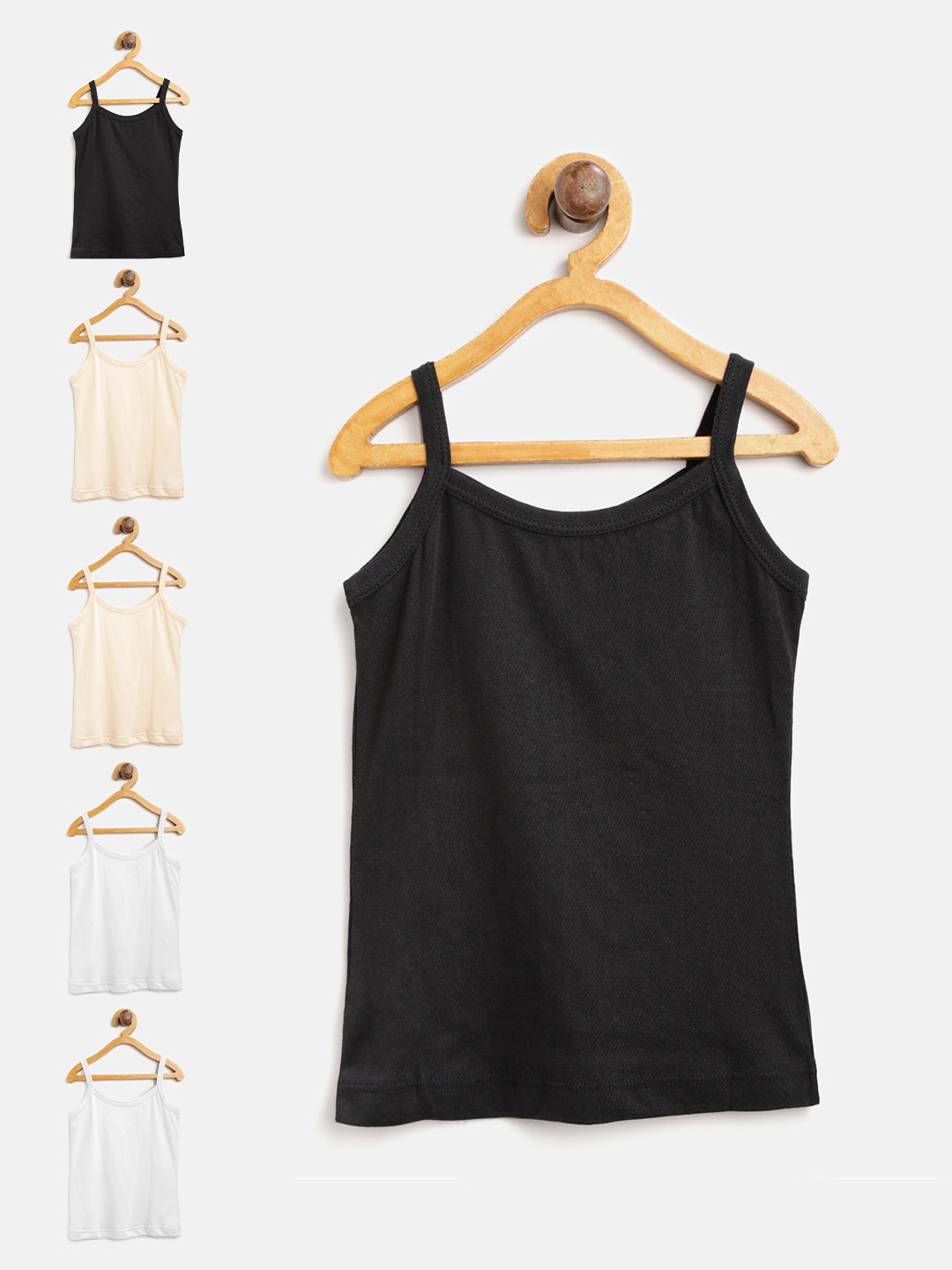 

Bodycare Kids Girls Pack of 6 Solid Camisoles 80S_80B_80W, Black