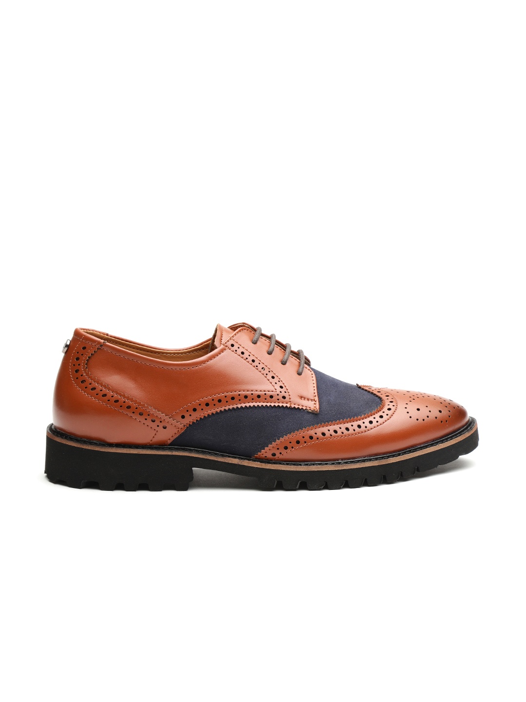 

Carlton London Men Brown & Navy Blue Colourblocked Semiformal Brogues