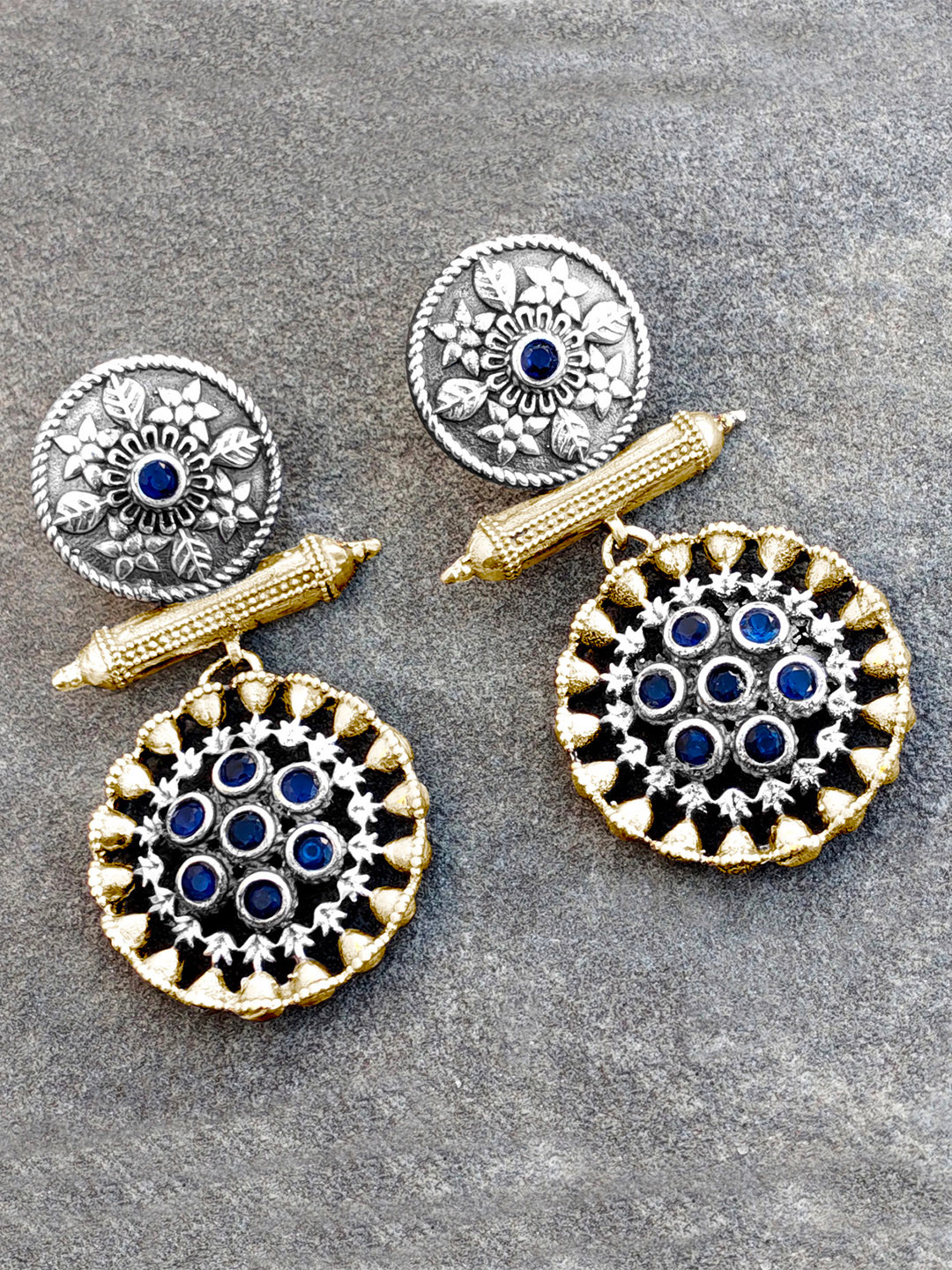 

Peora Silver-Plated & Blue Circular Drop Earrings