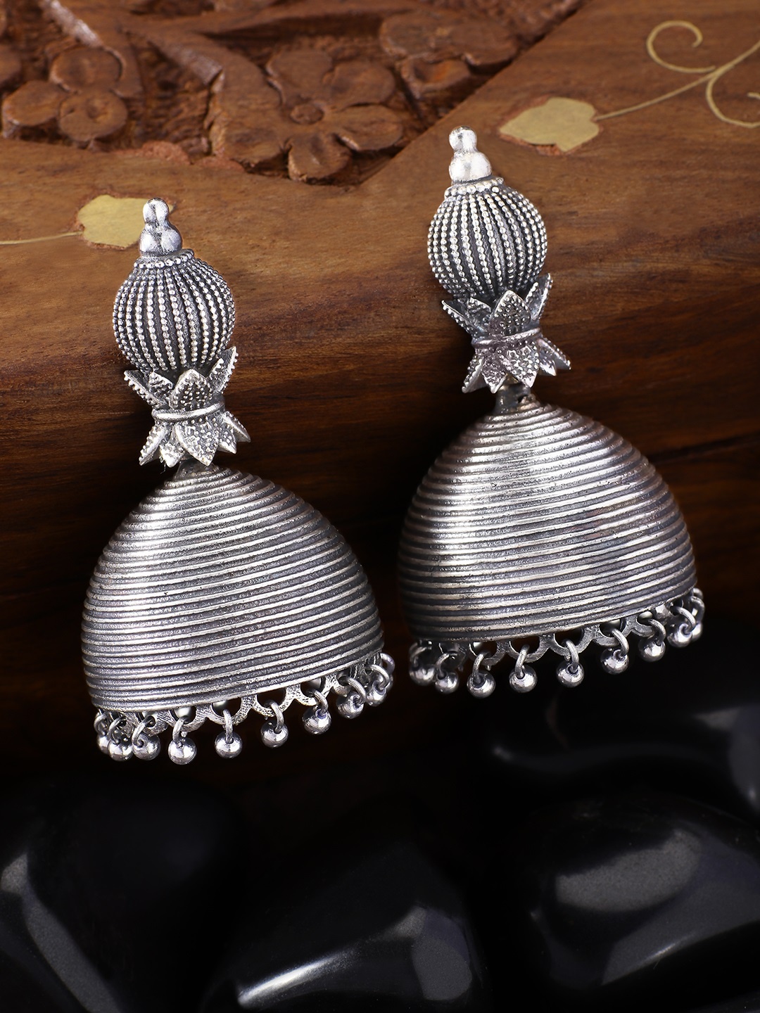 

Peora Silver Toned & Silver Toned Contemporary Jhumkas