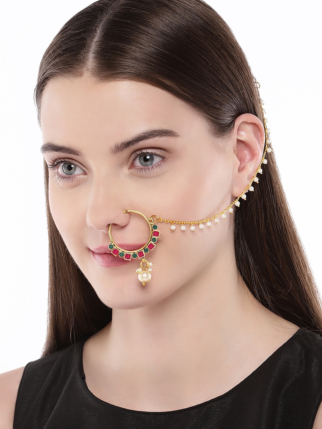 

Peora Women Gold-Plated Multi-Coloured Nathiya Nosepin