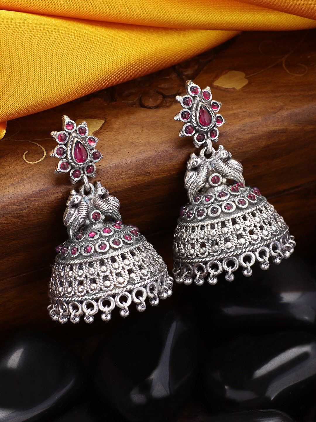 

Peora Pink & Silver-Toned Contemporary Jhumkas