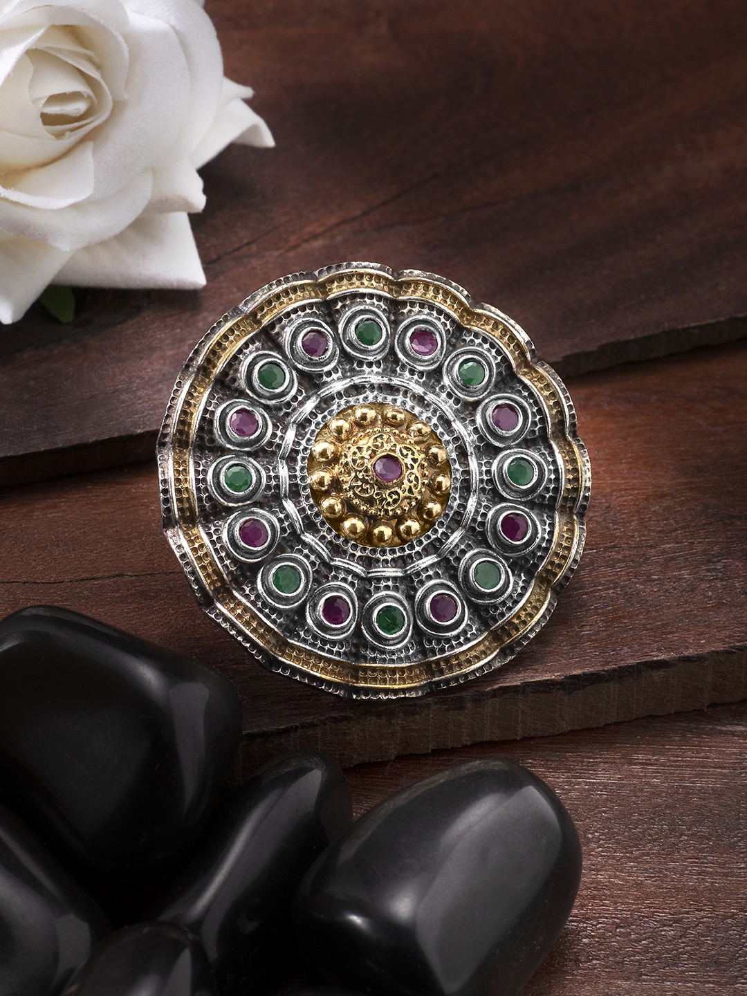 

Peora Gold-Toned Rajsthani Jaipur Collection Embellished Adjustable Finger Ring