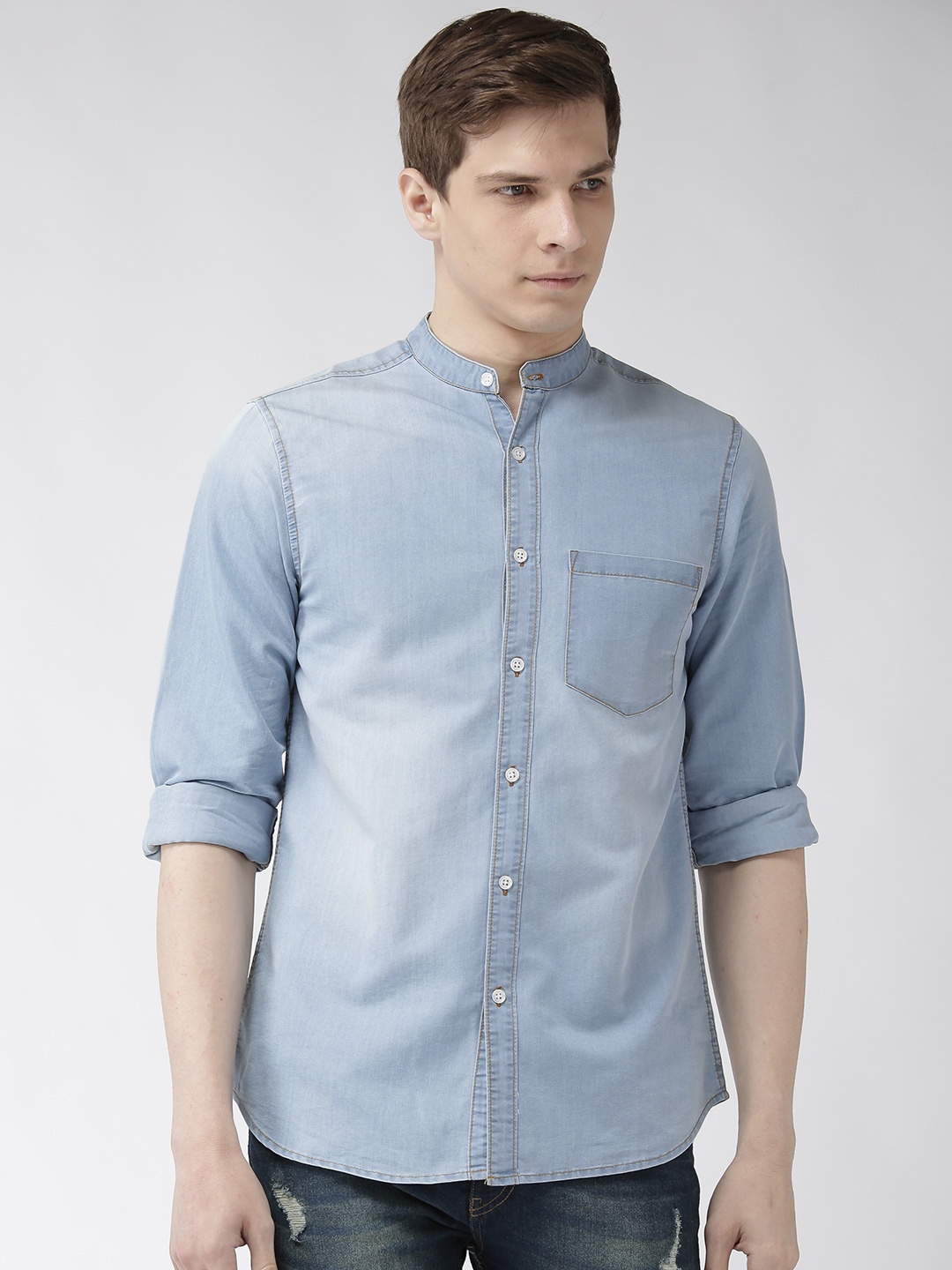 

Hubberholme Men Blue Regular Fit Faded Denim Casual Shirt