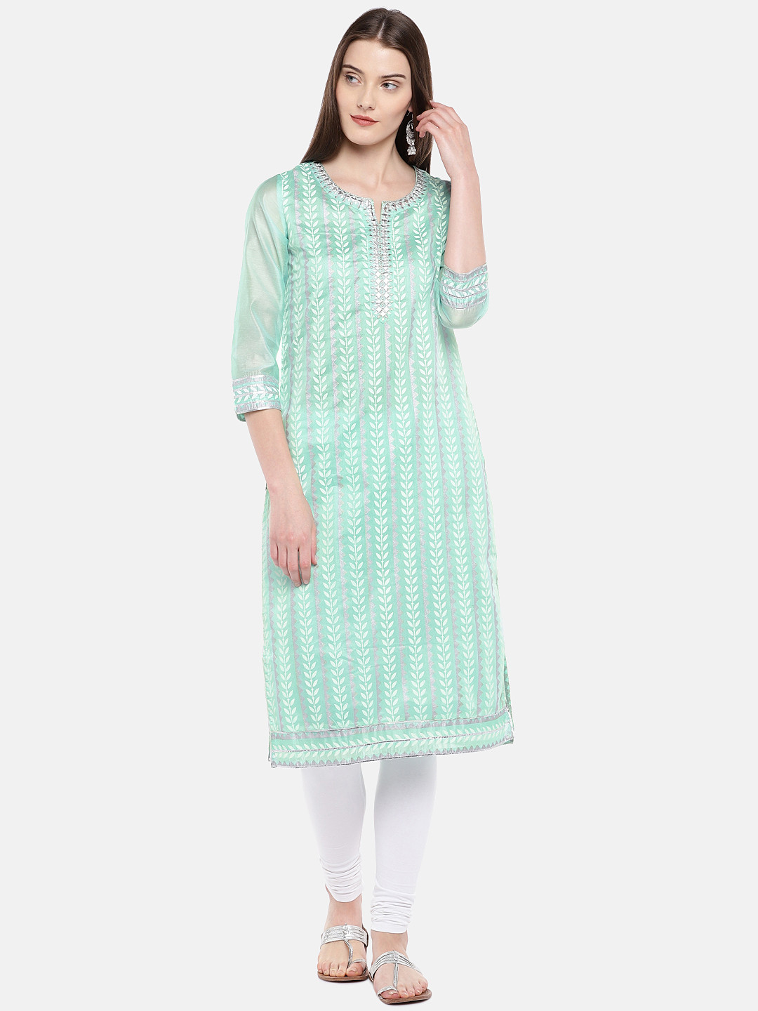 

Ethnicity Women Sea Green Printed Straight Kurta