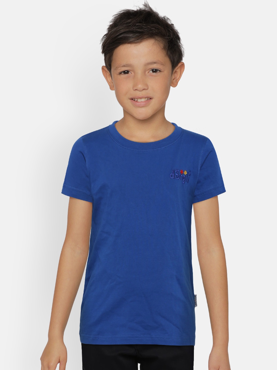 

dongli Boys Blue Solid Round Neck Pure Cotton T-shirt