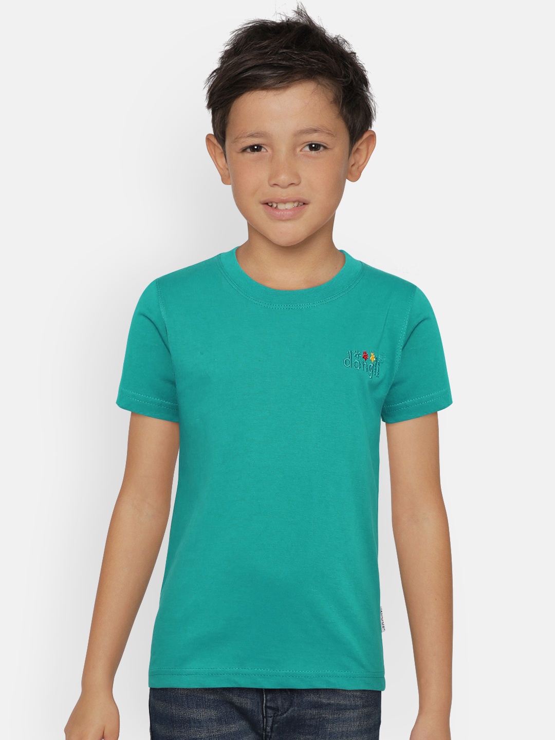 

dongli Boys Blue Solid Round Neck T-shirt