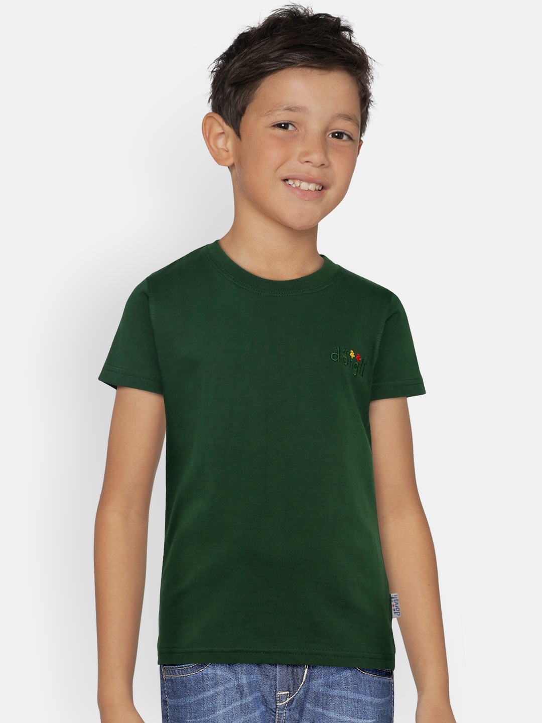 

dongli Boys Green Solid Round Neck T-shirt