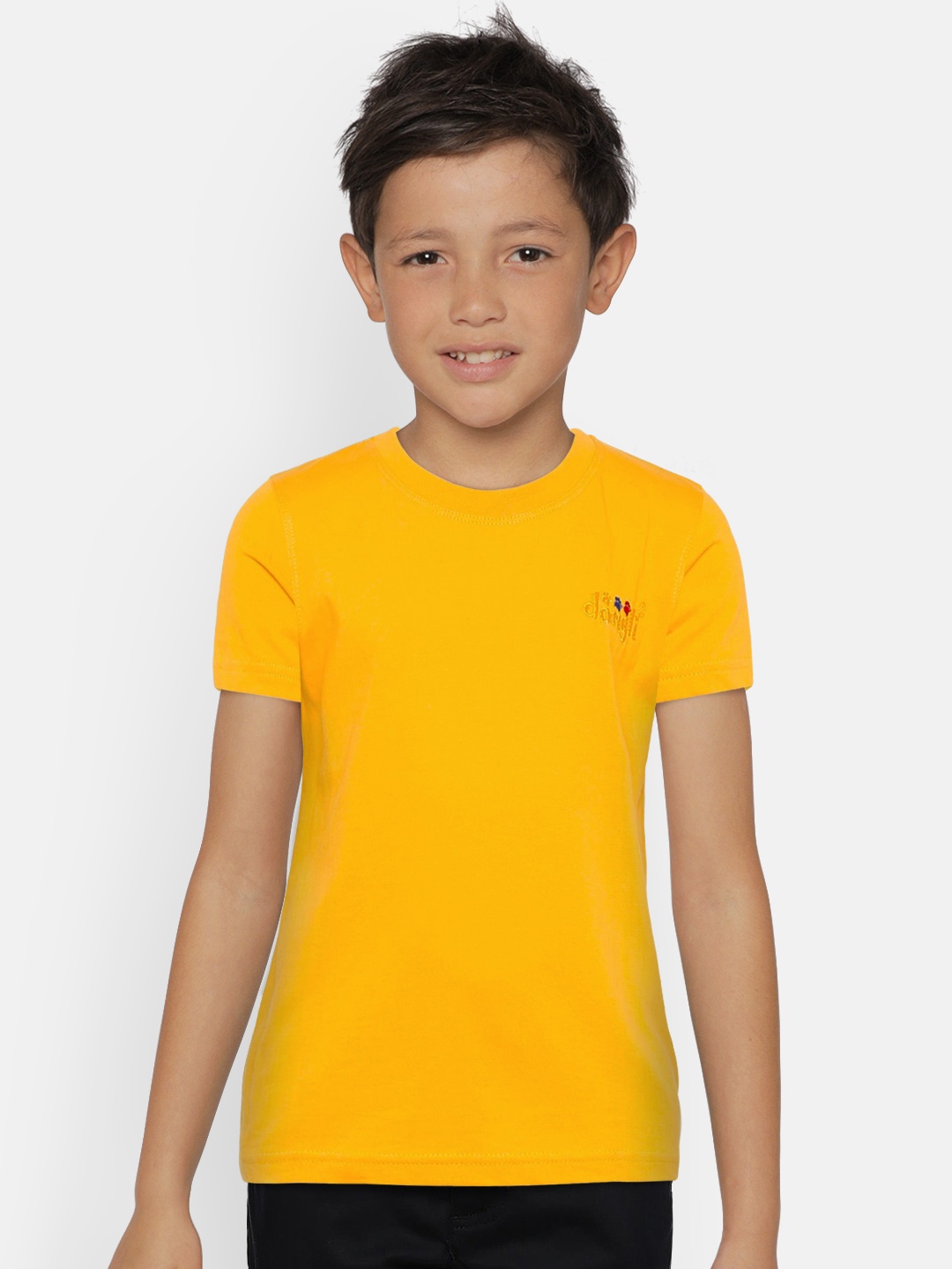

dongli Boys Yellow Solid Round Neck Pure Cotton T-shirt