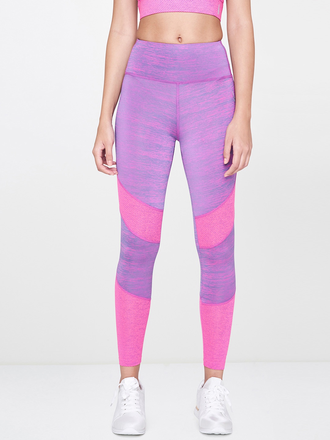 

AND Women Pink & Purple Colourblocked Activewear Knitted Tights