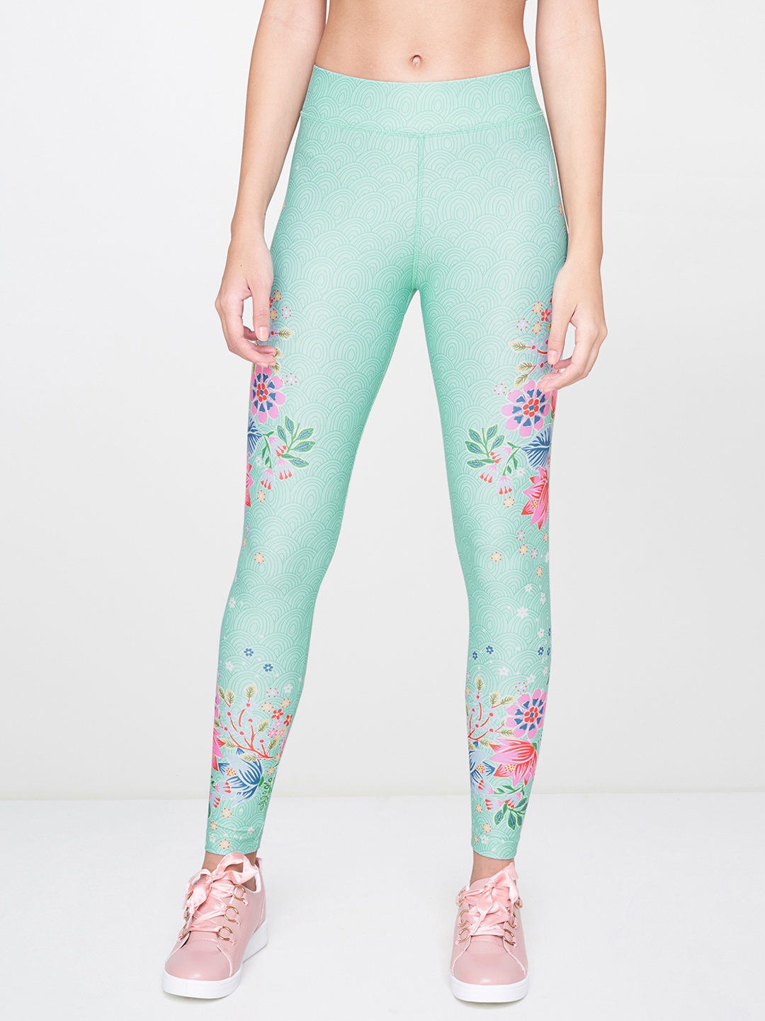 

AND Women Turquoise Blue Printed Knitted Activewear Tights