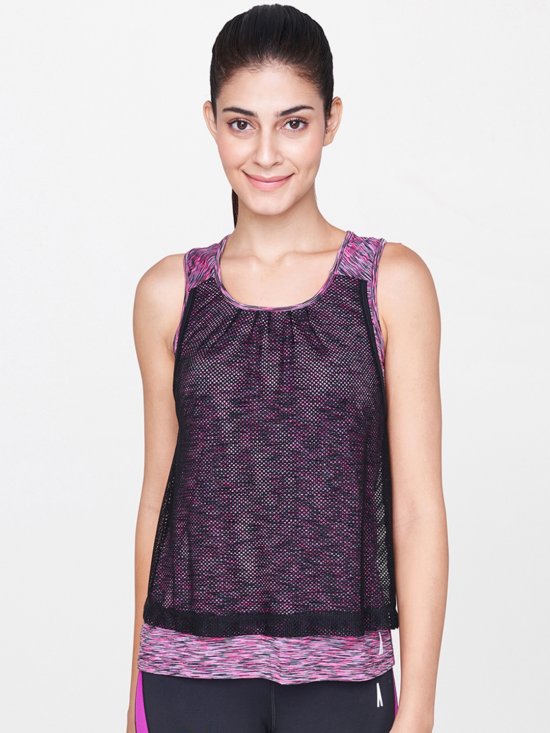 

AND Women Pink Solid Layered Activewear Tank Top