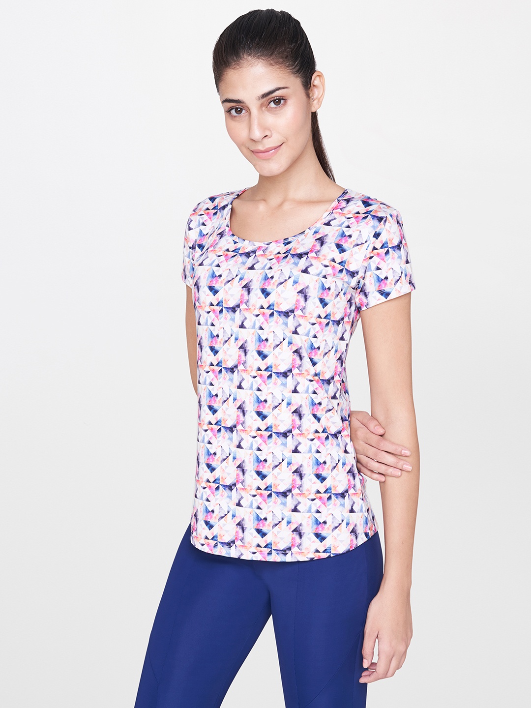 

AND Women Multicoloured Printed Round Neck Activewear T-shirt, Multi