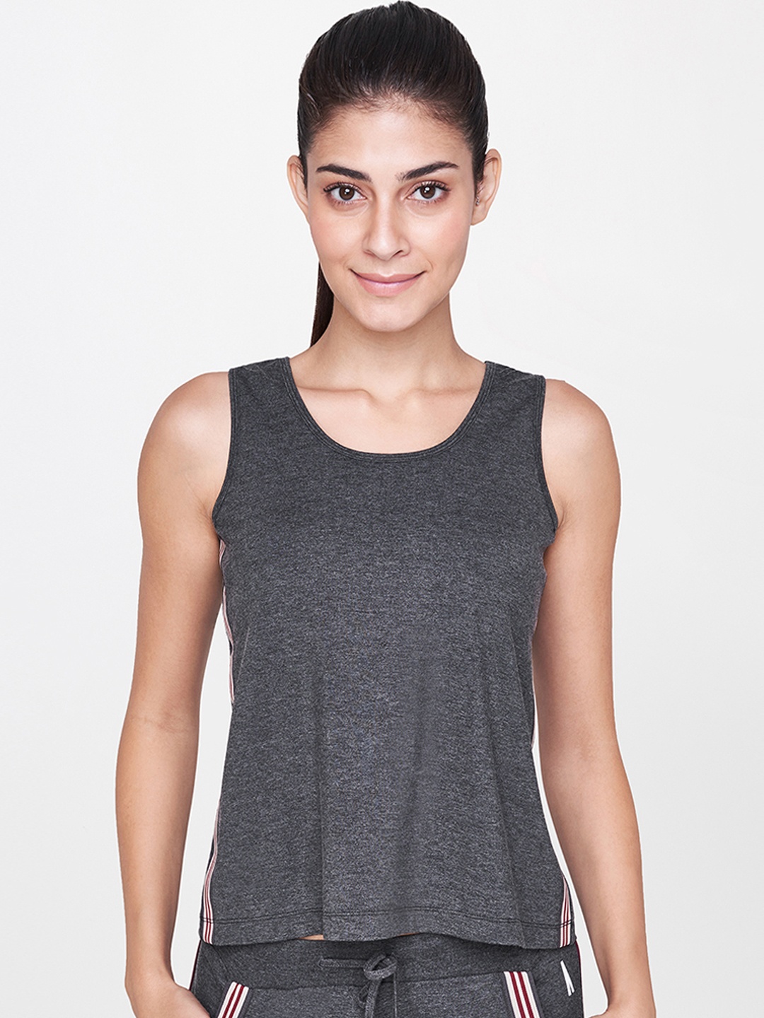 

AND Women Charcoal Solid Tank Activewear Top
