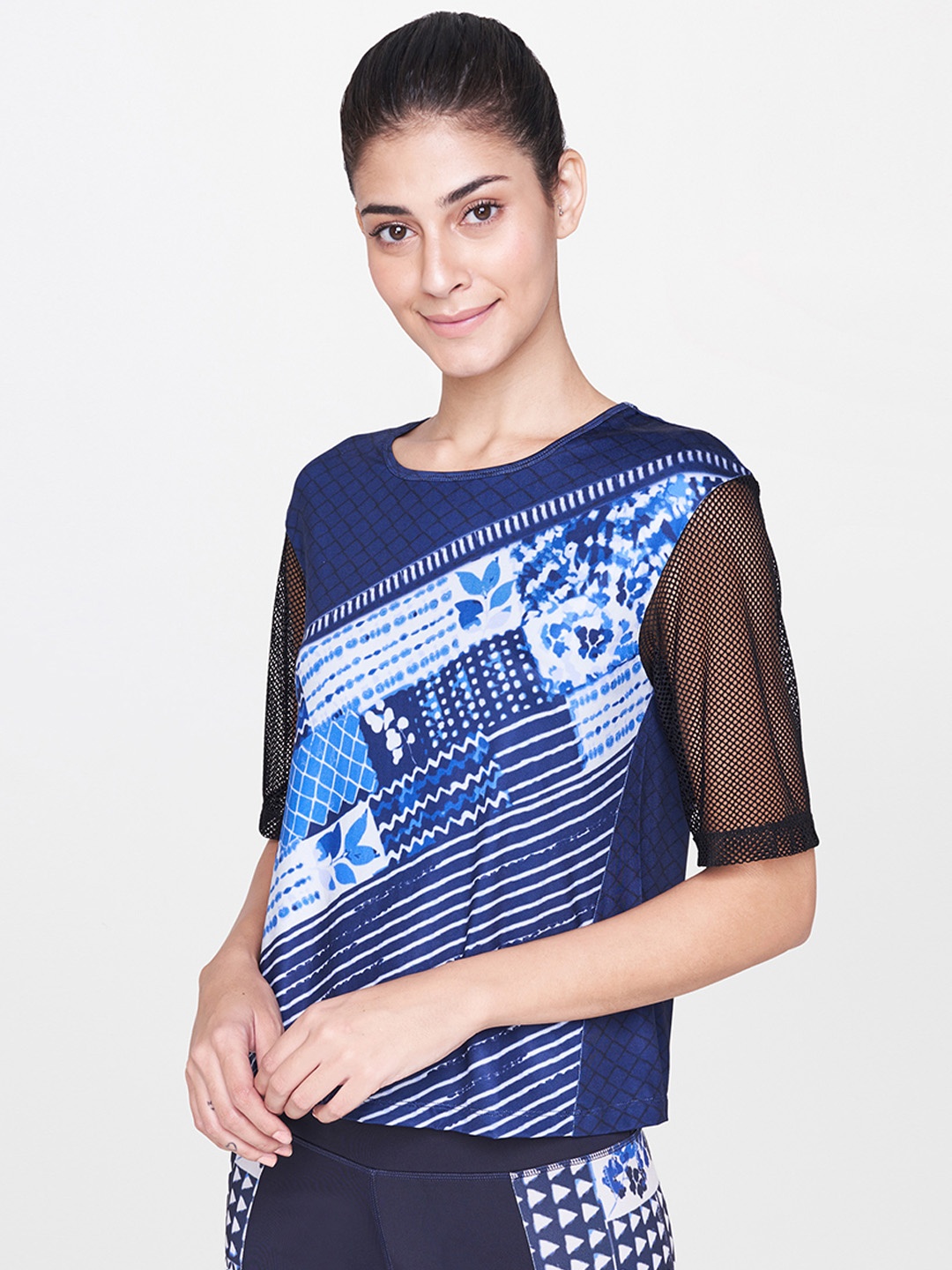 

AND Women Blue Printed Activewear Top