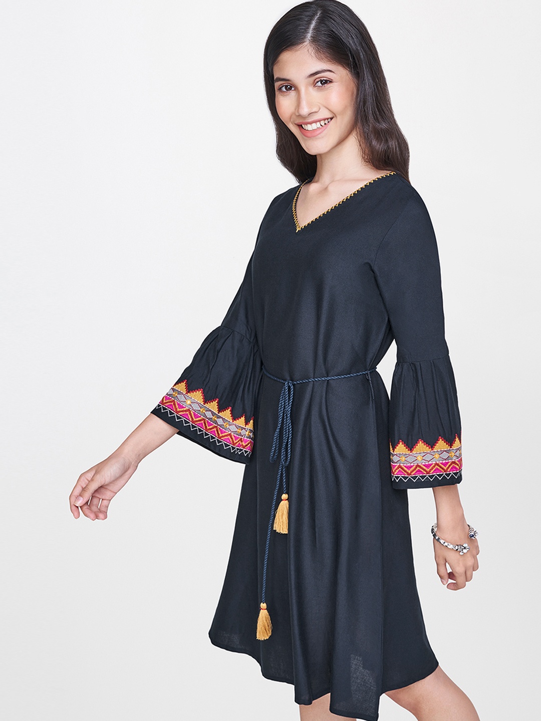 

Global Desi Women Navy Blue Fit and Flare Dress