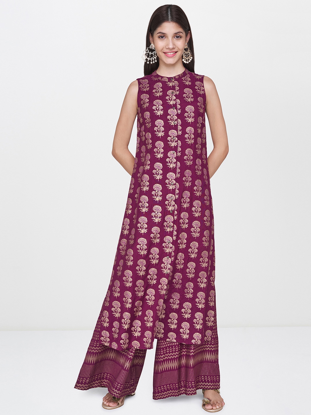 

Global Desi Women Purple Printed Kurta with Palazzos