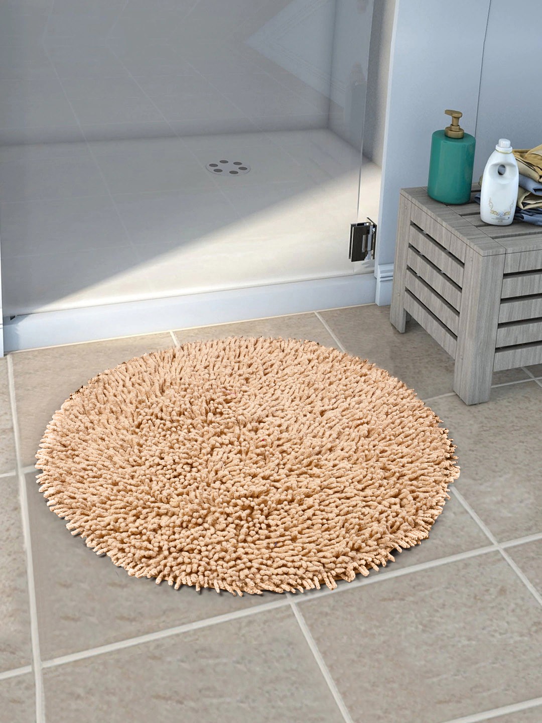 

Saral Home Beige Solid Cotton Anti-Skid Shaggy Round Bath Mat