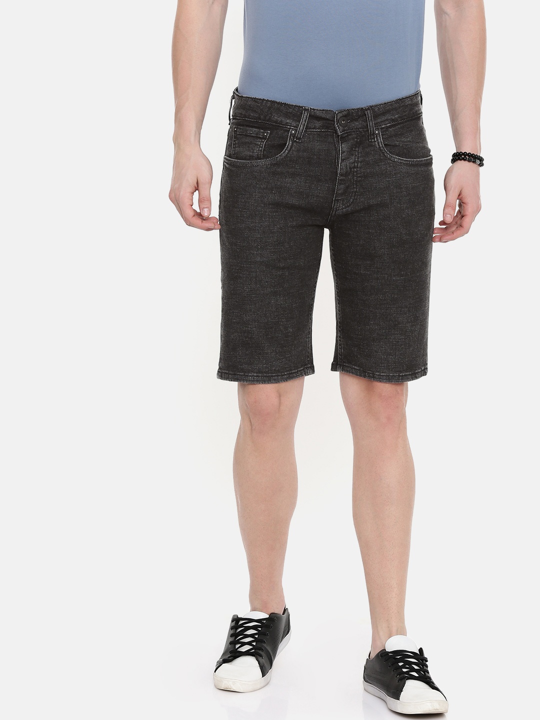 

Jack & Jones Men Black Solid Regular Fit Denim Shorts