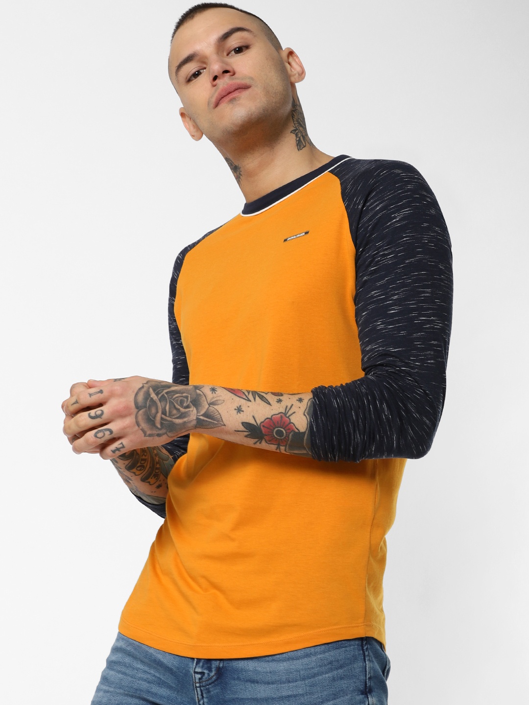 

Jack Jones Men Mustard Yellow Solid Round Neck Pure Cotton T-shirt
