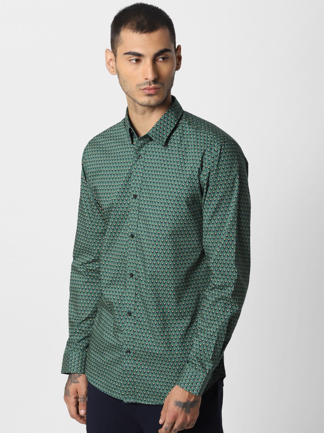 

Jack & Jones Men Green Slim Fit Printed Casual Shirt