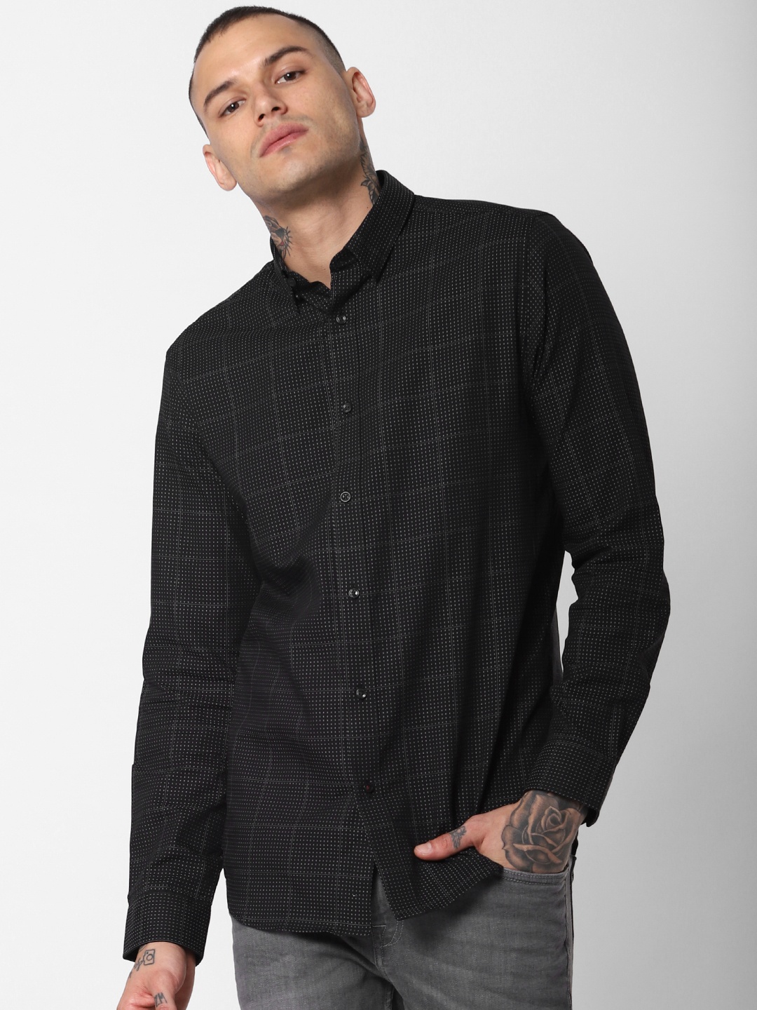 

Jack & Jones Men Black Slim Fit Self Design Casual Shirt