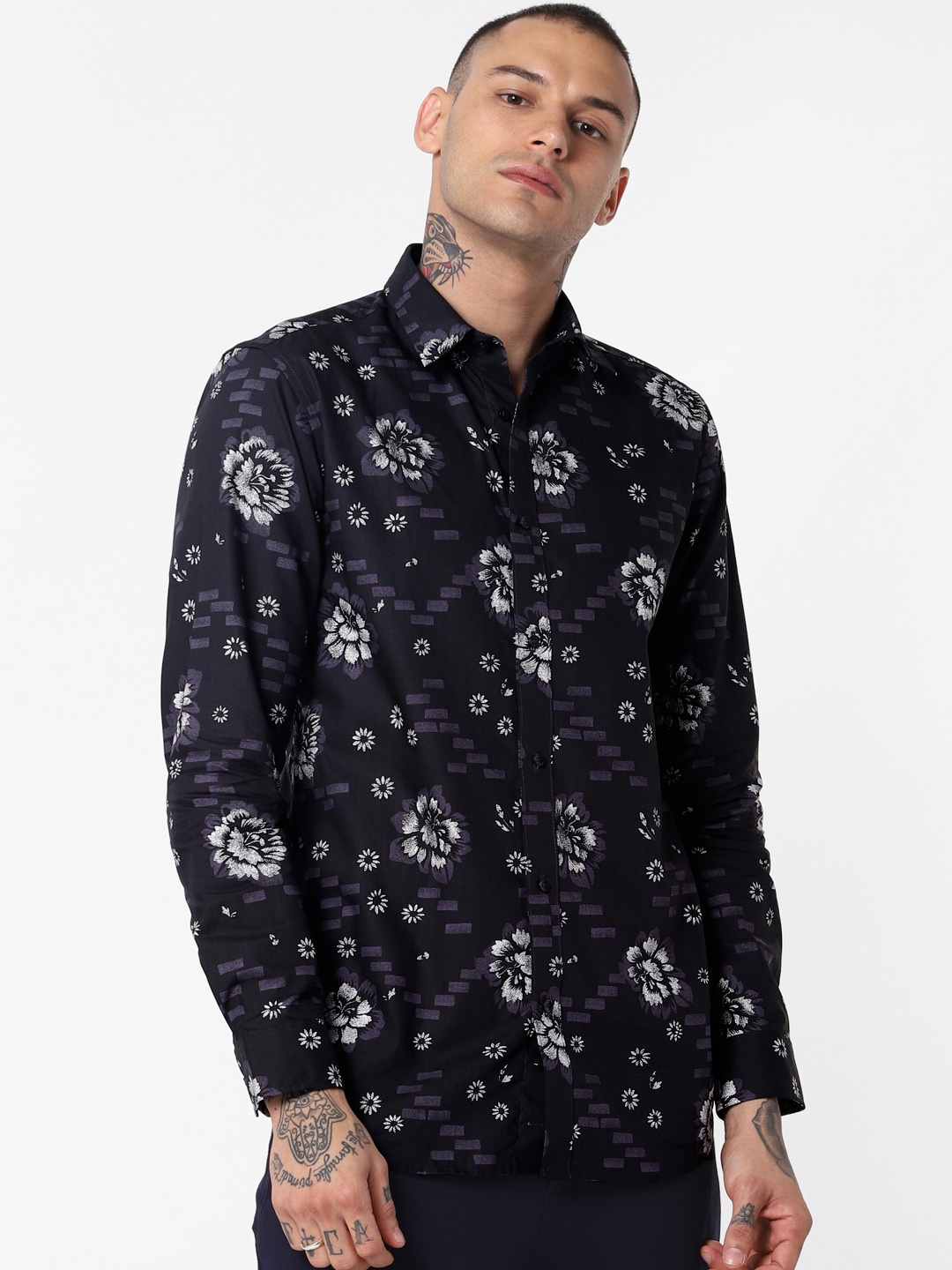 

Jack & Jones Men Charcoal Grey Slim Fit Printed Casual Shirt