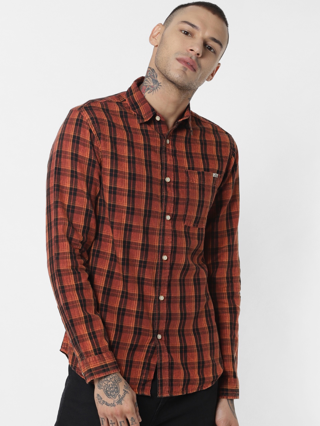 

Jack & Jones Men Red & Black Slim Fit Checked Casual Shirt