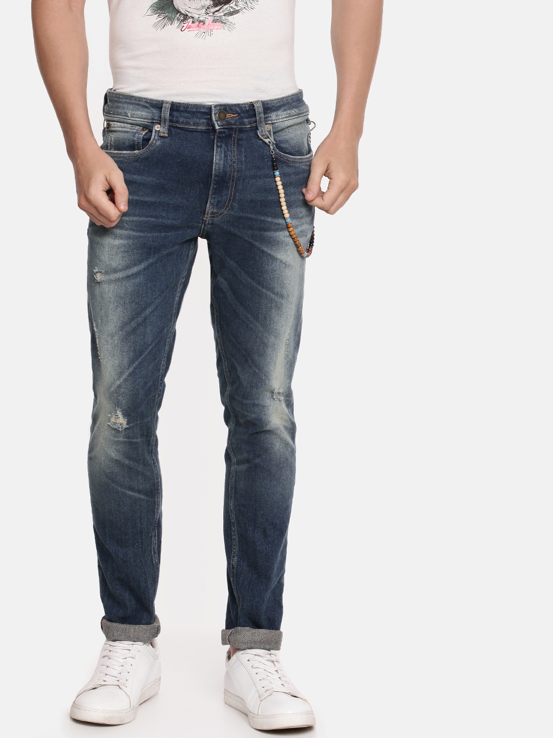 

Jack & Jones Men Blue Ben Skinny Fit Low-Rise Mildly Distressed Stretchable Jeans