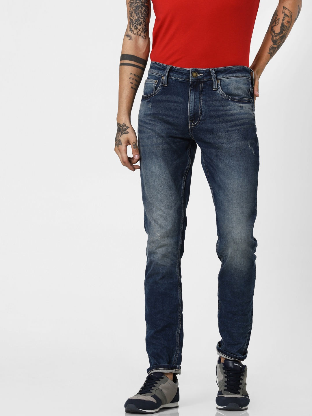

Jack & Jones Men Blue Ben Skinny Fit Low-Rise Low Distress Jeans