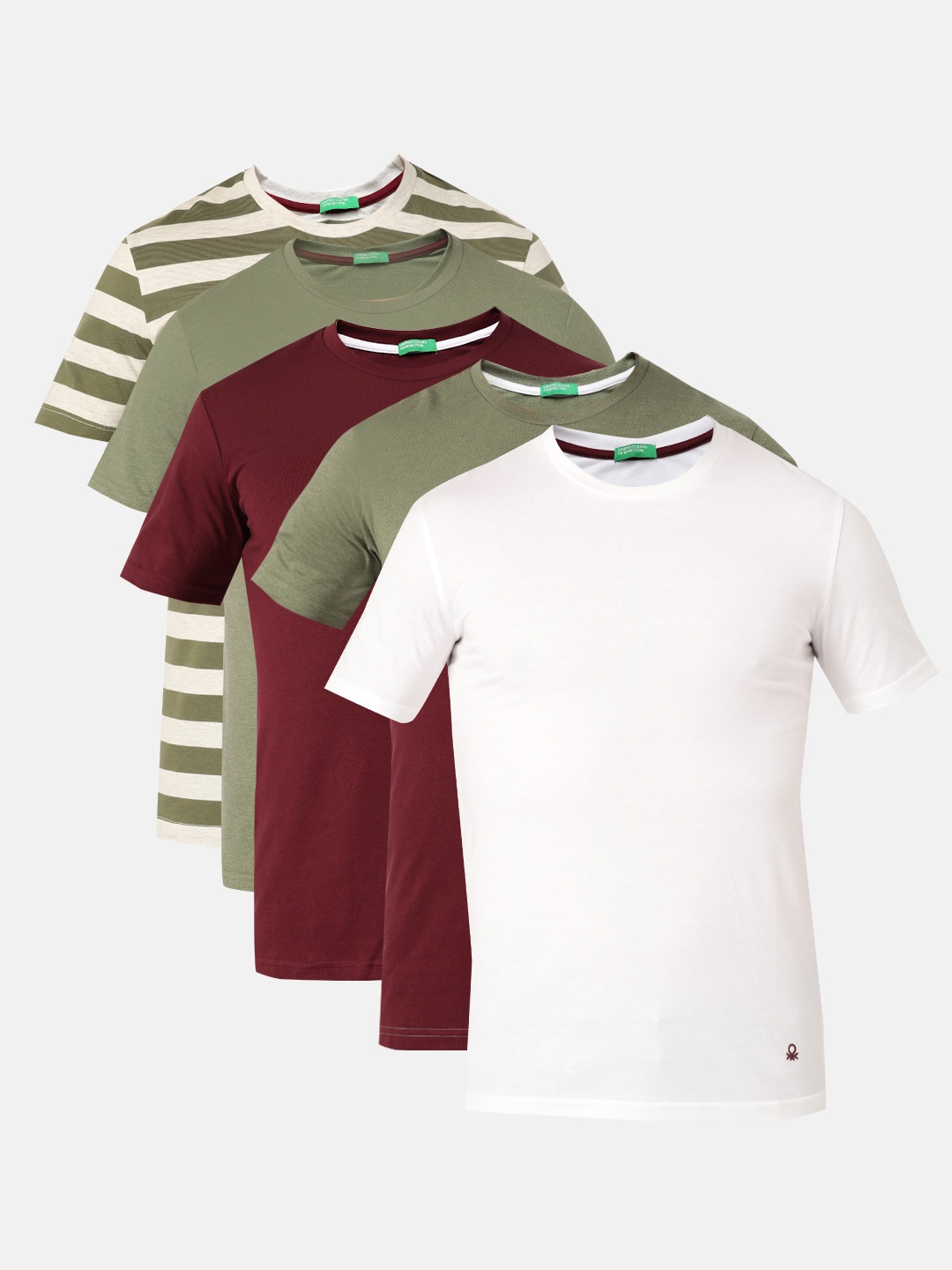United Colors of Benetton Men Pack of 5 Round Neck T-shirt, White