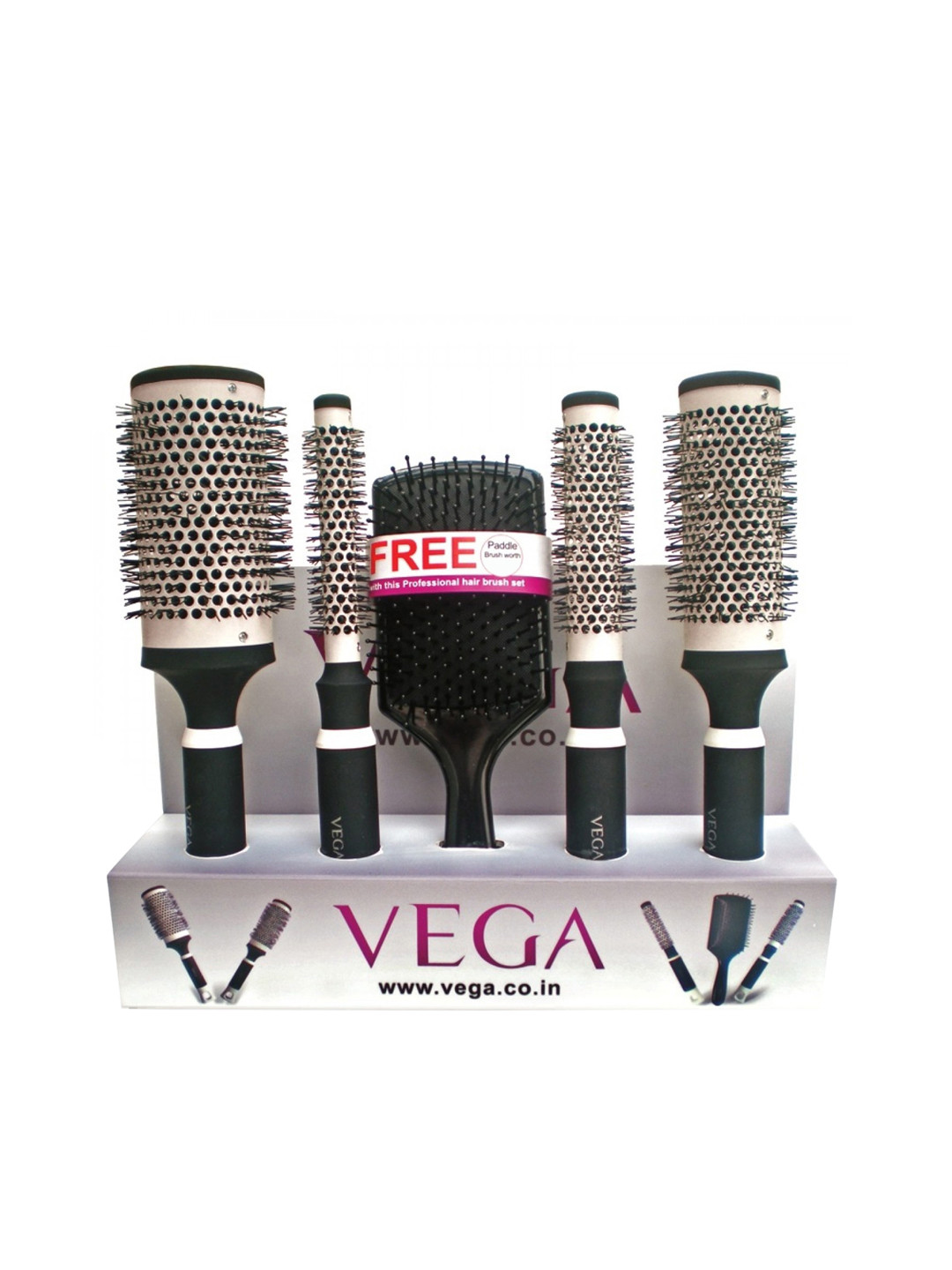 

VEGA 5-In-1 Professional Hot Curl Hair Brush Set with Paddle Brush PHBS-01, Black