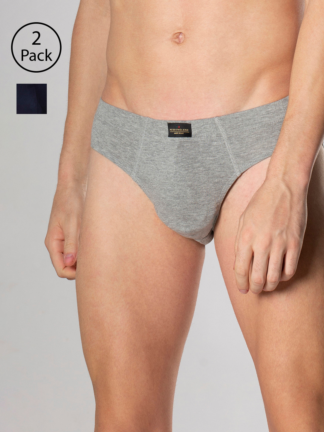 

Peter England Men Pack of 2 Solid Basic Briefs PIWBGMNY9056001, Grey