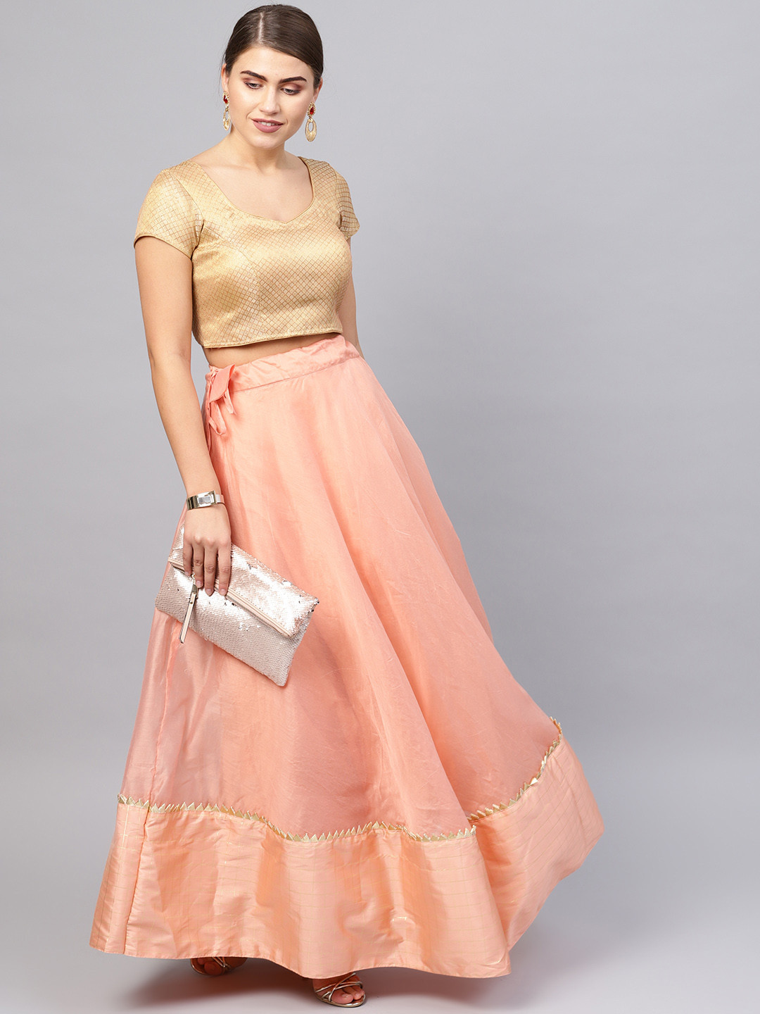 

Inddus Women Peach Solid Flared Maxi Skirt