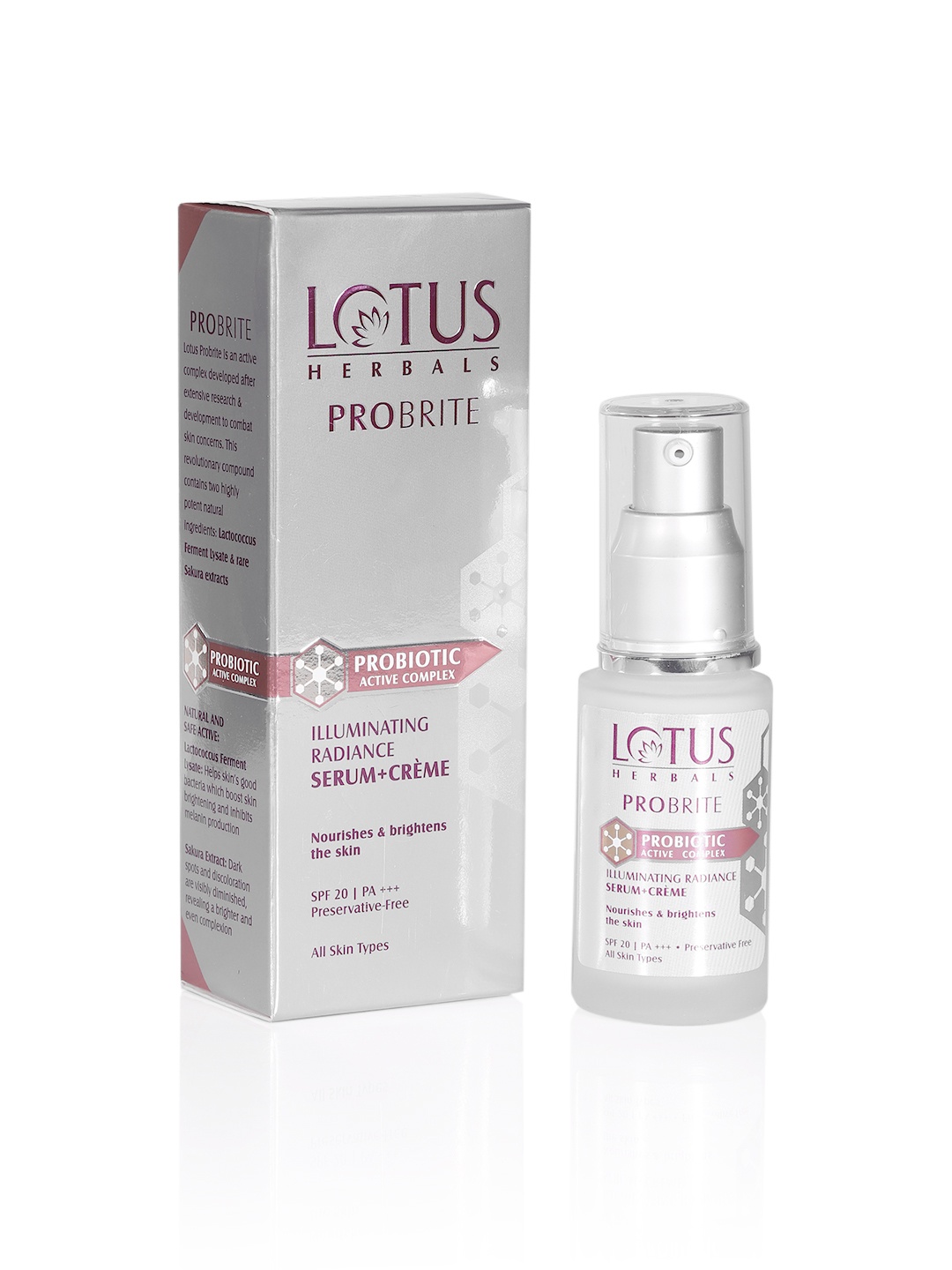 

Lotus Herbals Sustainable Probrite Illuminating Radiance Serum Creme SPF 20 30 ml, Silver