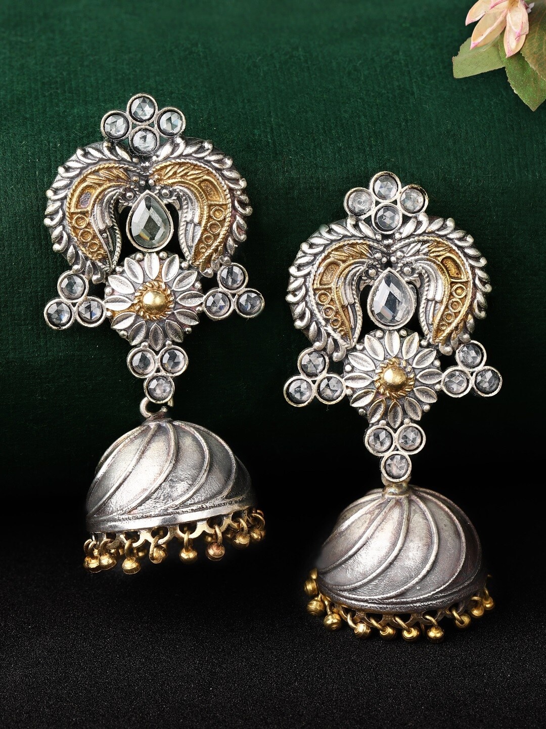 

Rubans Silver-Toned & Gold-Toned Dome Shaped Jhumkas
