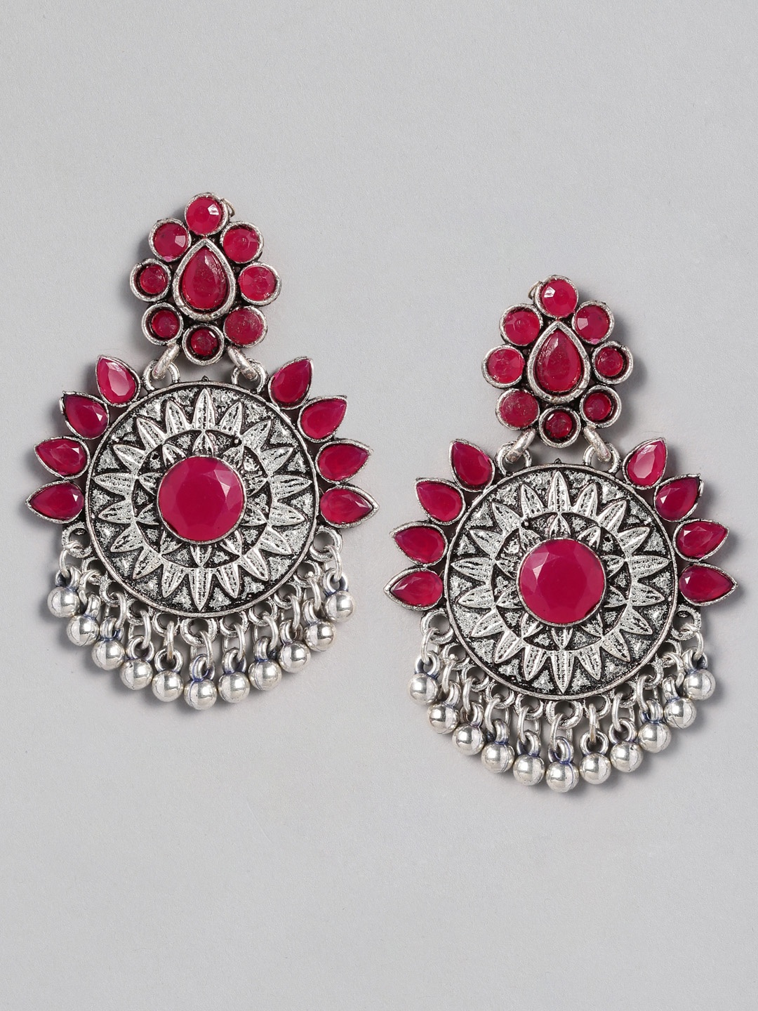 

justpeachy Silver-Toned & Pink Floral Drop Earrings