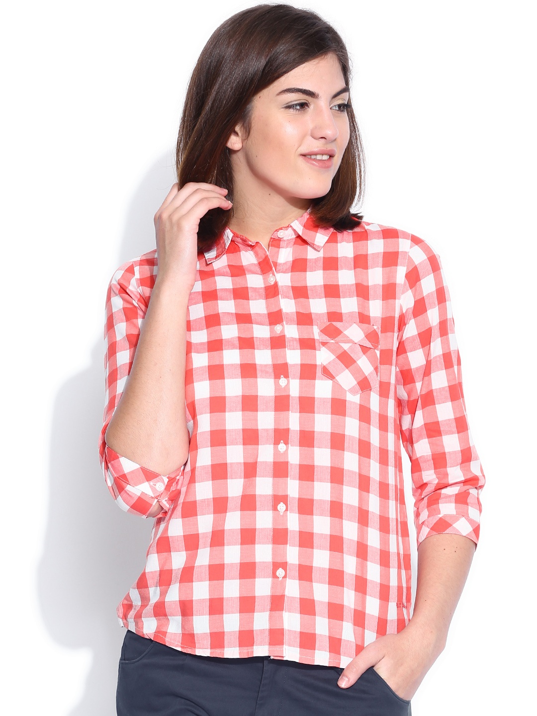 

U.S. Polo Assn. Women Red & White Checked Casual Shirt