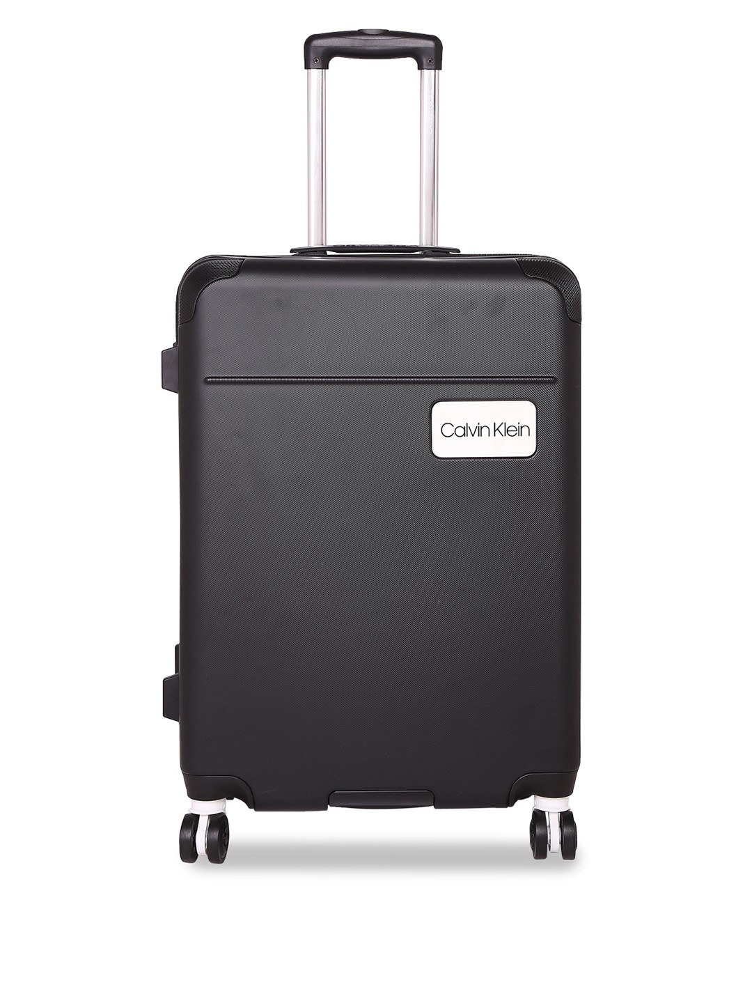 

Calvin Klein Black Solid Casual Hardside Hard-Sided Cabin Trolley Suitcase