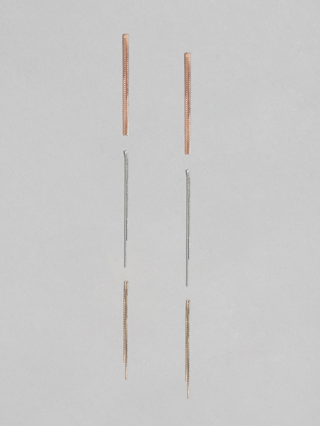 

justpeachy Set Of 3 Geometric Drop Earrings, Silver