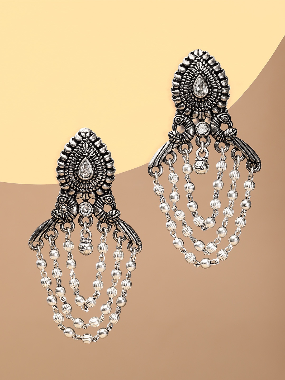 

justpeachy Silver-Toned Contemporary Drop Earrings