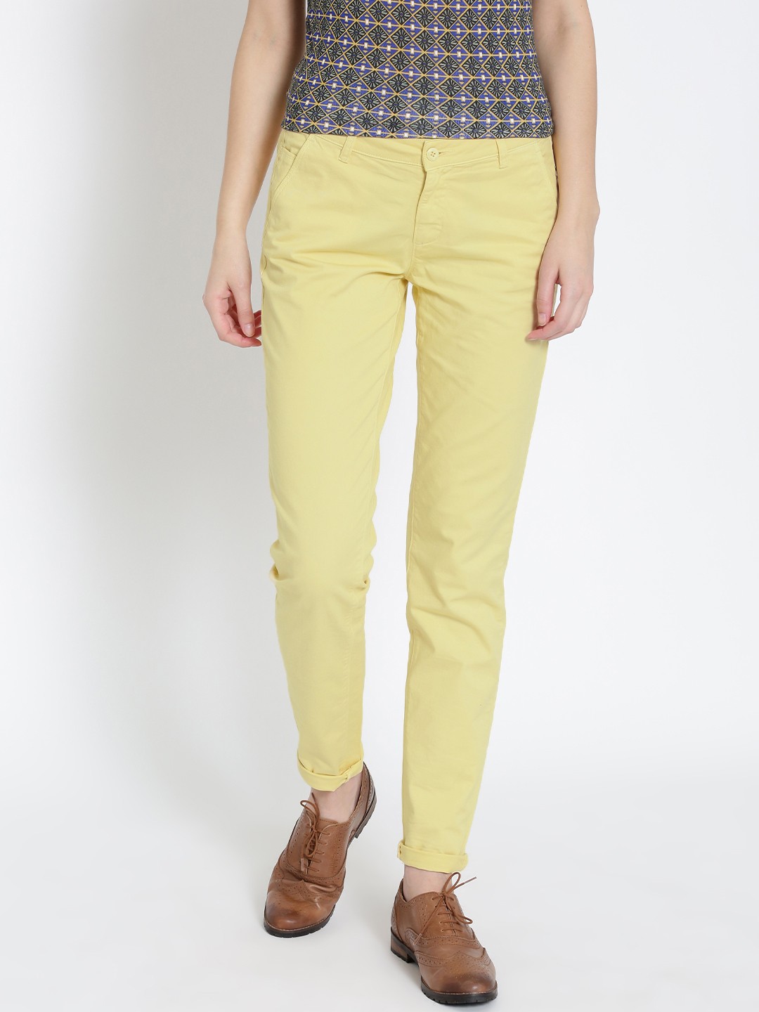 

U.S. Polo Assn. Women Yellow Comfort Fit Casual Trousers