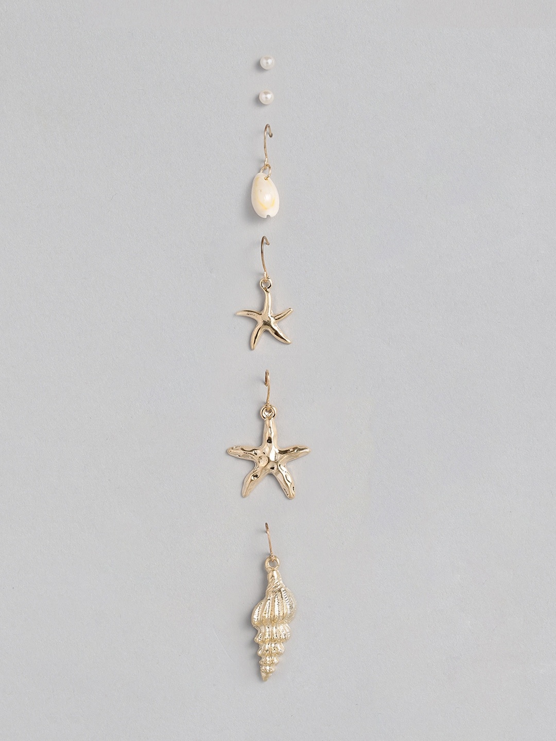 

justpeachy Set Of 3 Mismatch Quirky Drop Earrings, Gold