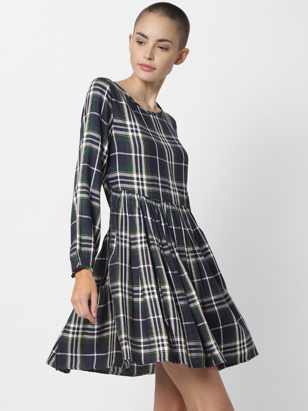 

ONLY Women Navy Blue & White A-Line Dress