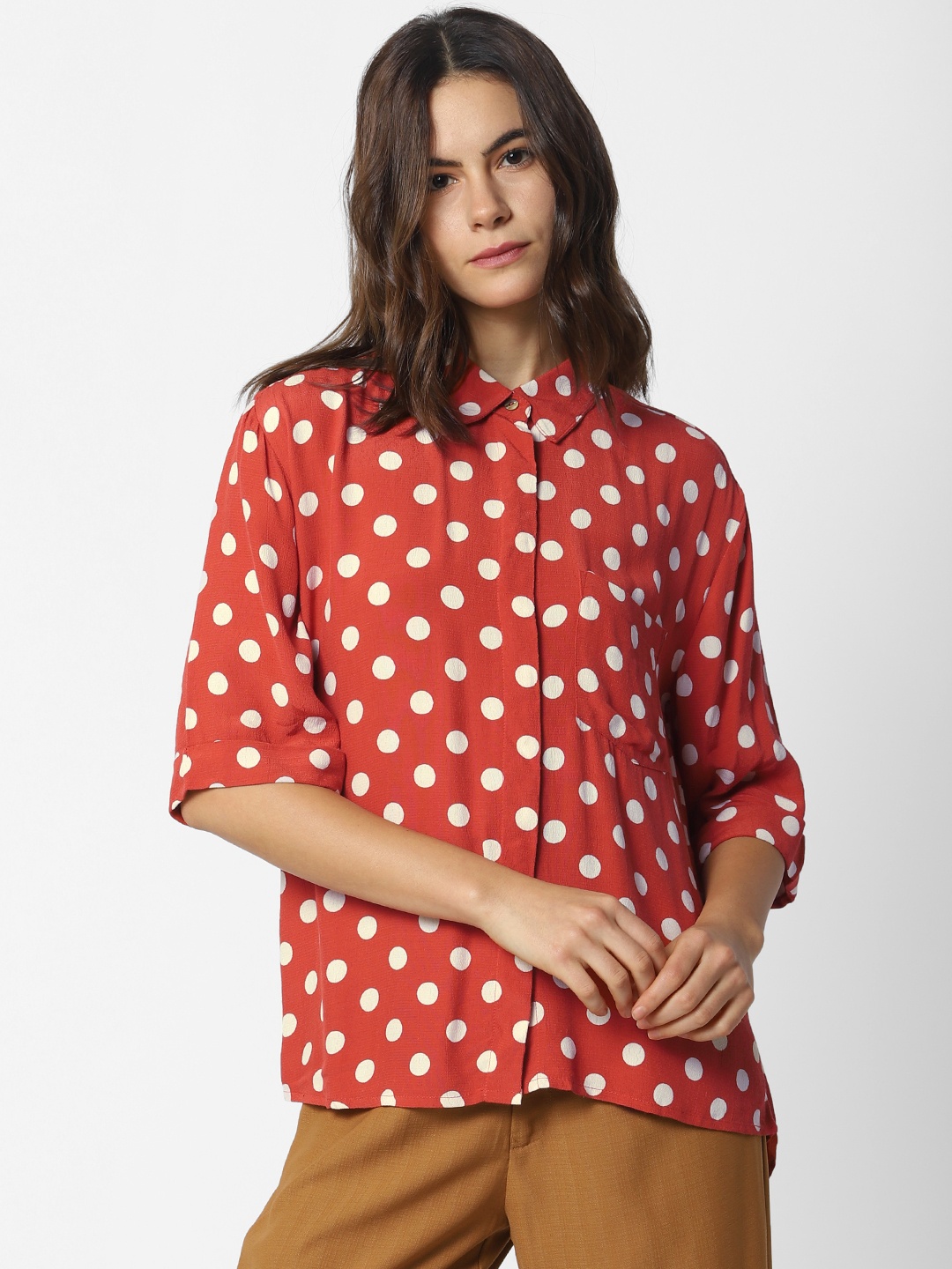 

ONLY Women Red & White Regular Fit Printed Casual Shirt