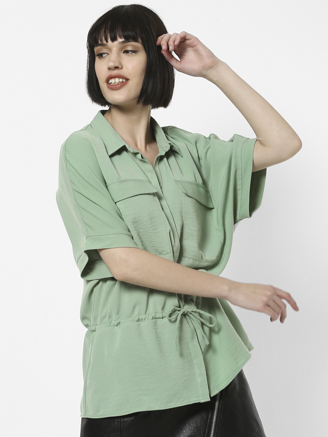 

ONLY Women Green Boxy Solid Casual Shirt