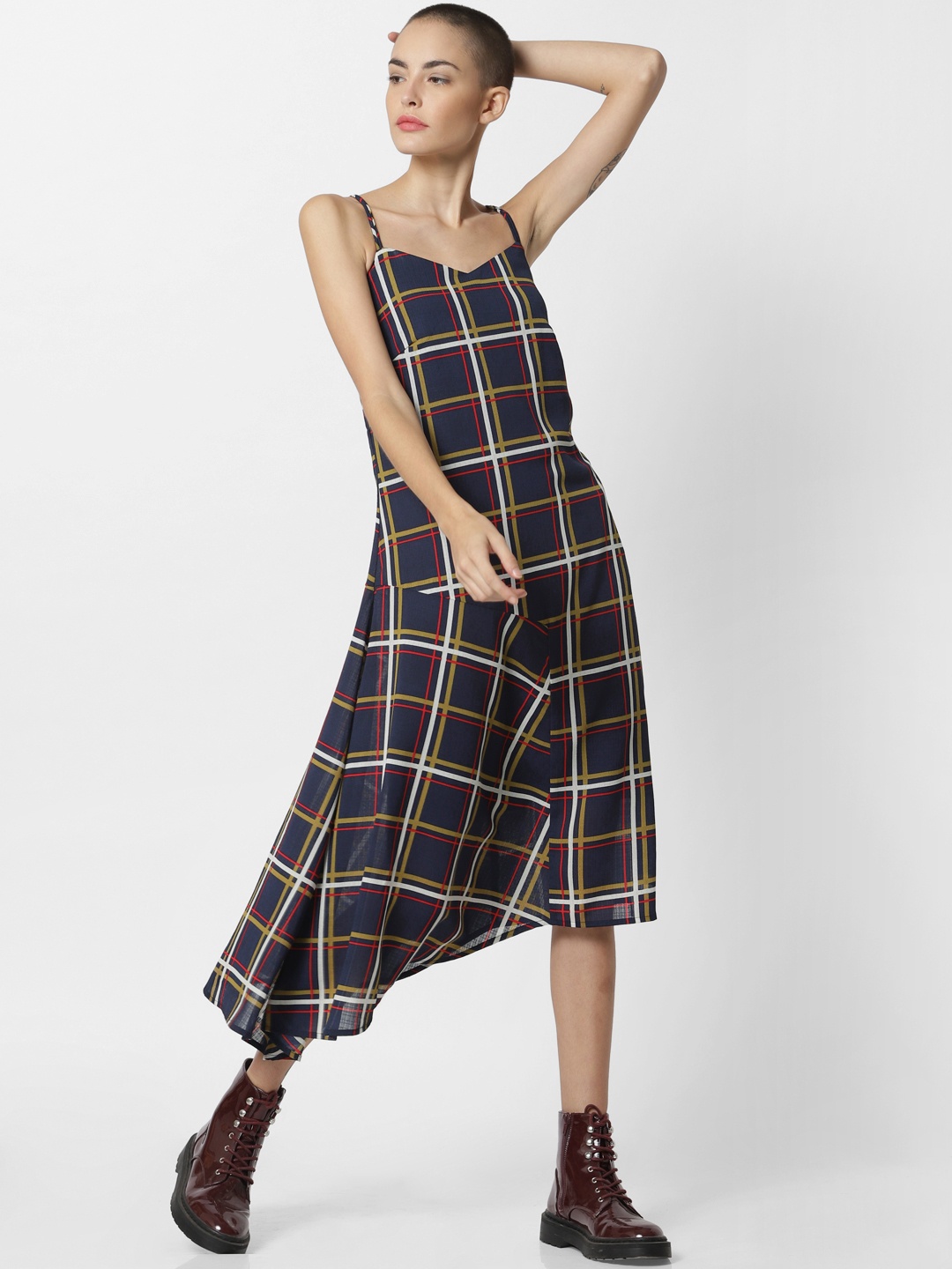 

ONLY Women Blue & White Checked A-Line Dress